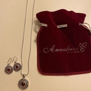 Silver and red Earring/necklace set